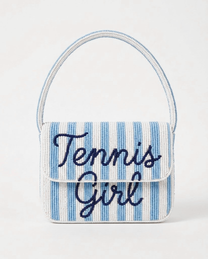Blue Stripe Tennis Girl Beaded Shoulder Bag