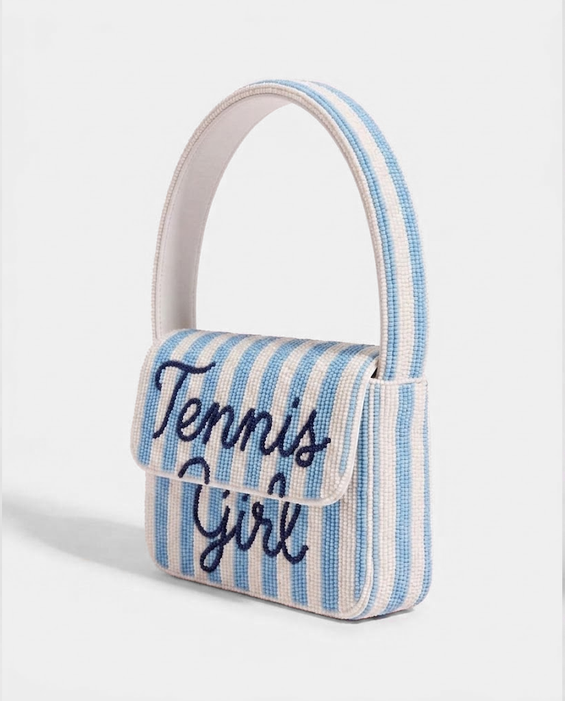 Blue Stripe Tennis Girl Beaded Shoulder Bag