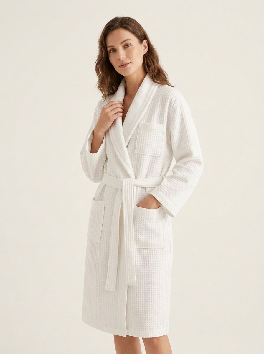 Waffle Robe With Plush Collar