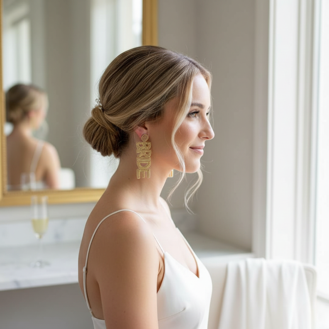 Golden Beaded Bride Earrings
