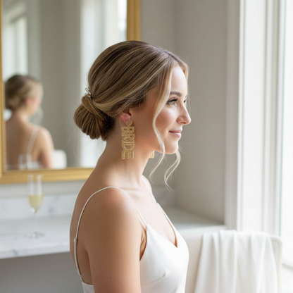 Golden Beaded Bride Earrings