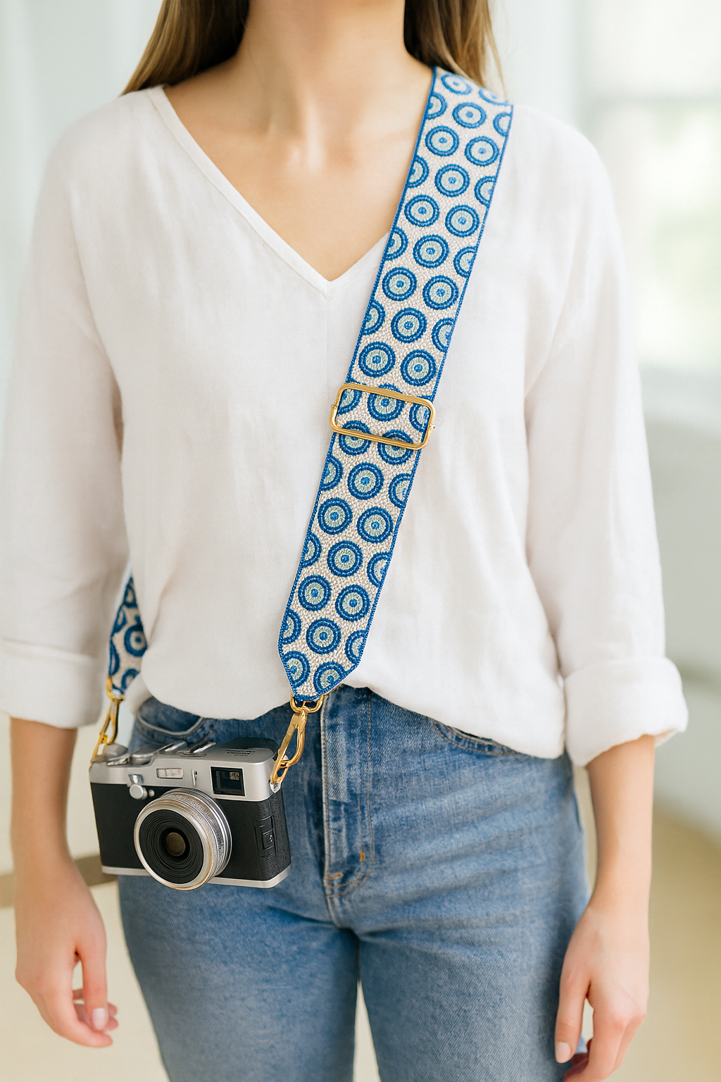 Blue Geometric Camera Strap