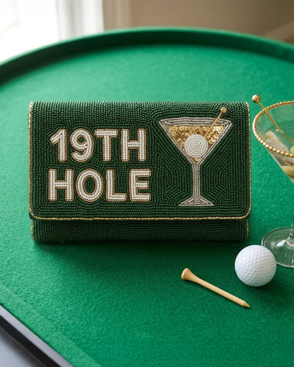 Personalized 19th Hole Beaded Clutch, Golf Martini Bag With Detachable Chain, Custom Golf Member Guest Tournament Envelope Purse