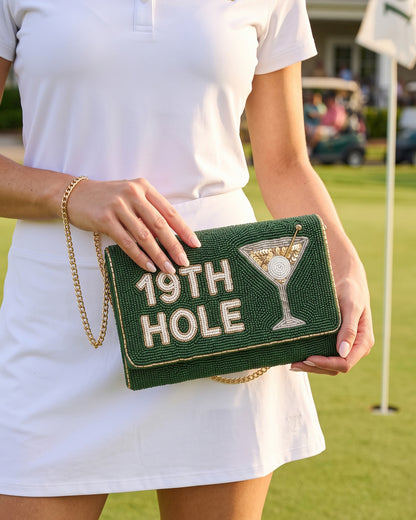 Personalized 19th Hole Beaded Clutch, Golf Martini Bag With Detachable Chain, Custom Golf Member Guest Tournament Envelope Purse