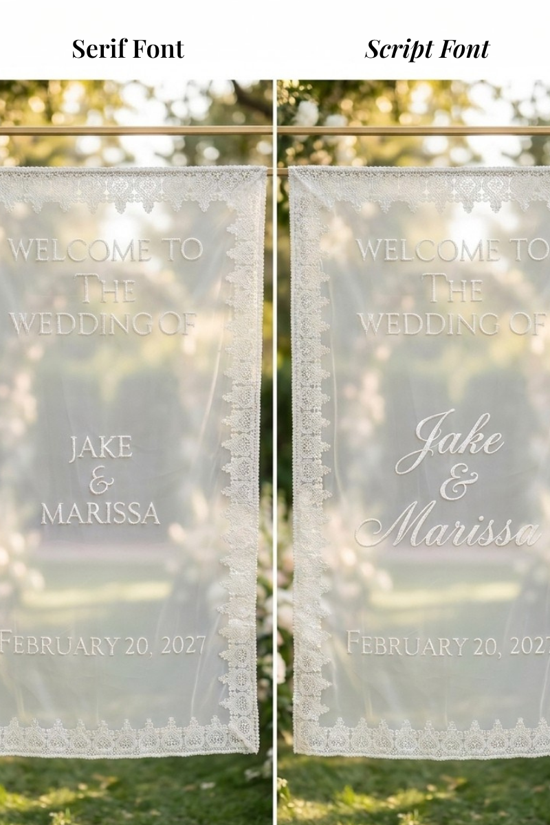 Custom Sheer Lace Wedding Welcome Sign