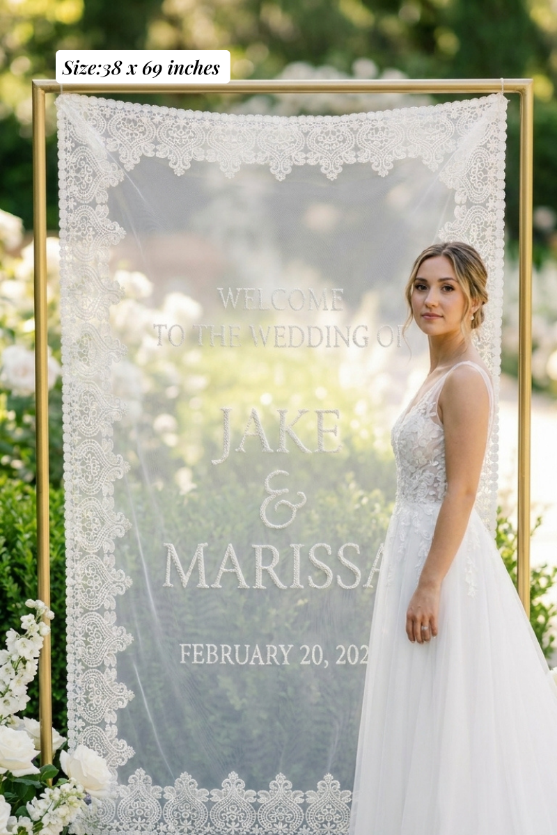 Custom Sheer Lace Wedding Welcome Sign