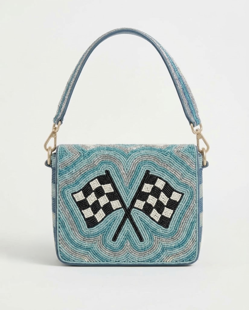 Blue Checkered Flag Beaded Racing Shoulder Bag