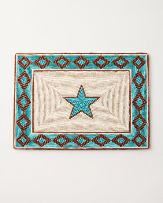 Western Star Beaded Placemat, Southwest Hand Beaded Place Mat, Personalized Turquoise Rust Dinner Mat, Western Dining Table Decor