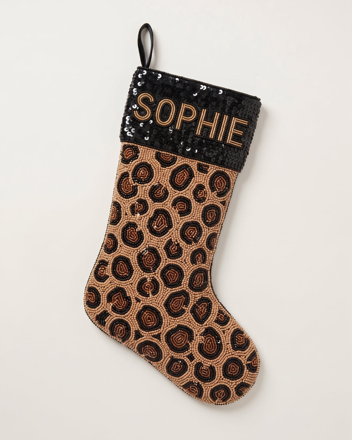 Leopard Sequin Cuff Beaded Stocking