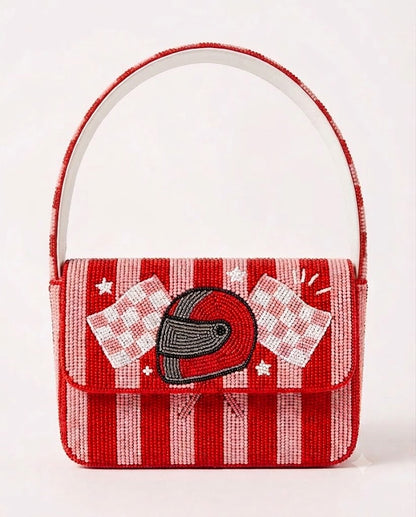 Racing Helmet Beaded Shoulder Bag