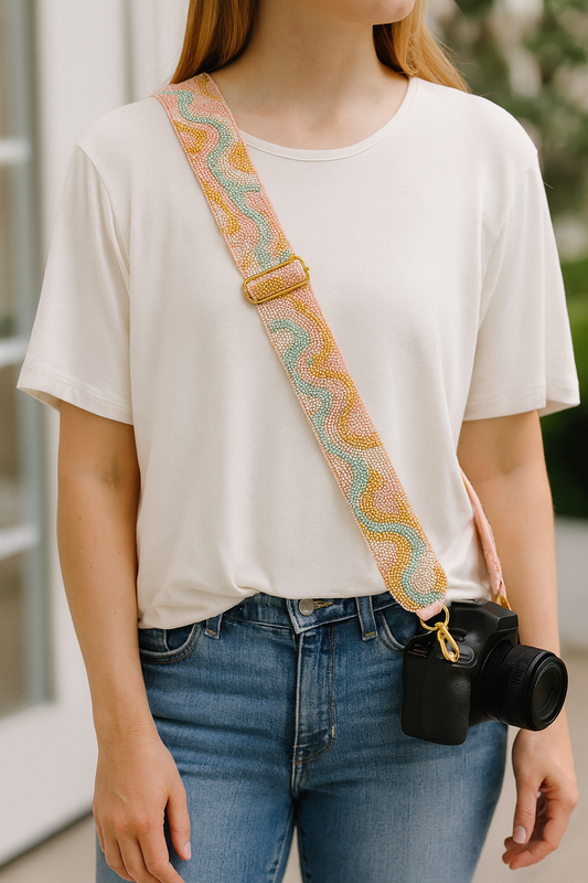 Peach & Yellow Beaded Camera Strap