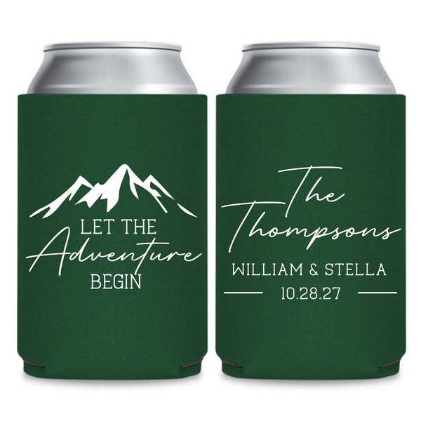 Two green insulated drink coolers with white text and graphics.