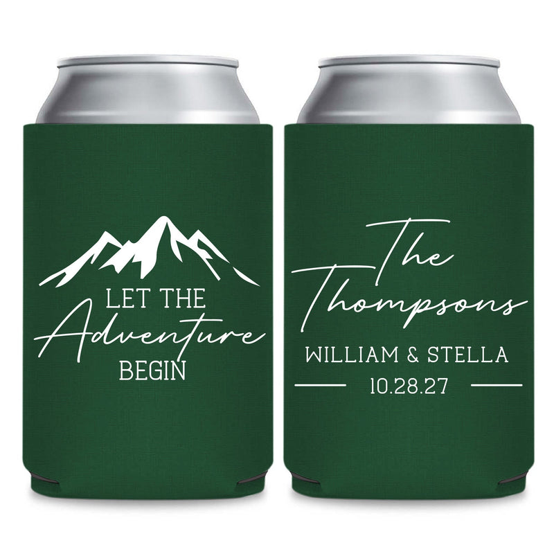 Two green insulated drink coolers with white text and graphics.