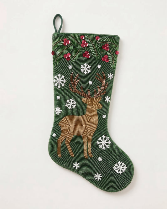 Woodland Stag Beaded Stocking