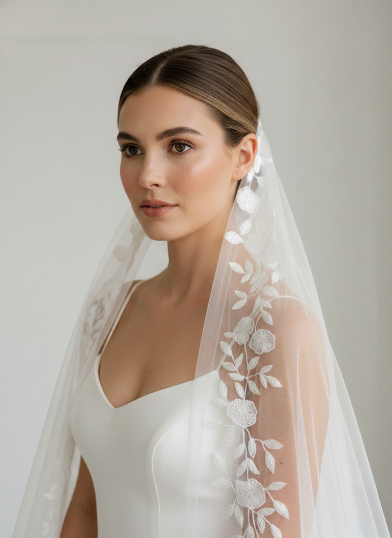 Embroidered Floral and Vine Wedding Veil