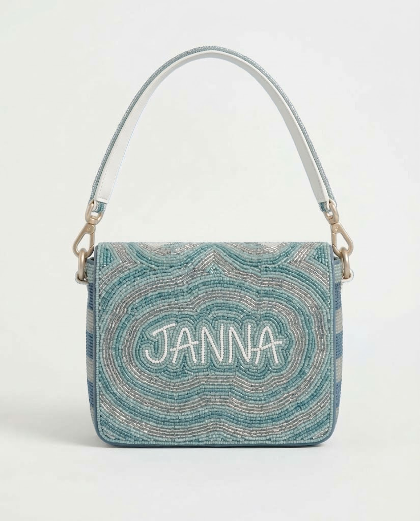 Blue Checkered Flag Beaded Racing Shoulder Bag