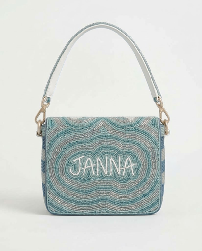 Blue Checkered Flag Beaded Racing Shoulder Bag