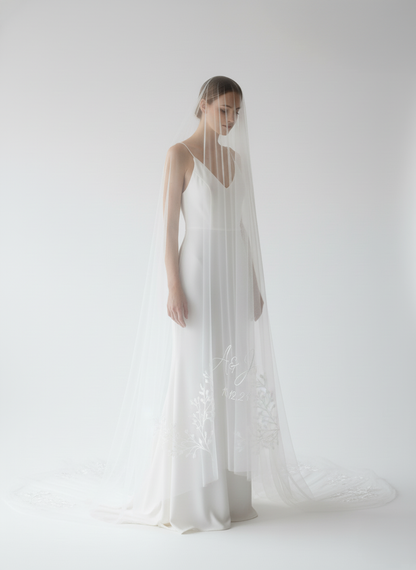 Botanical Floral Embroidered Wedding Veil