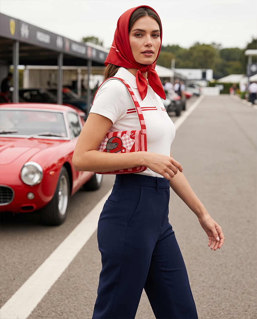 Racing Helmet Beaded Shoulder Bag
