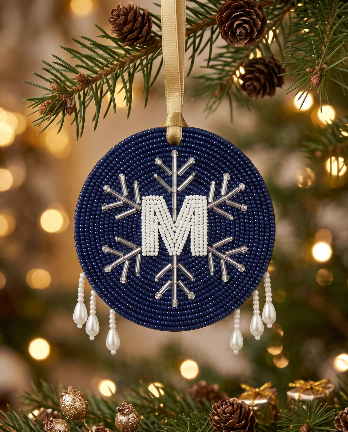 Monogram Snowflake Beaded Ornament