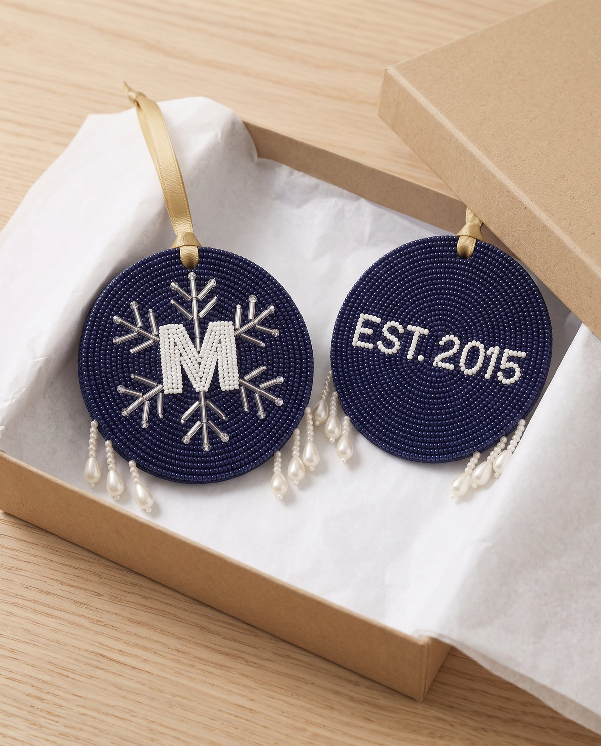 Monogram Snowflake Beaded Ornament
