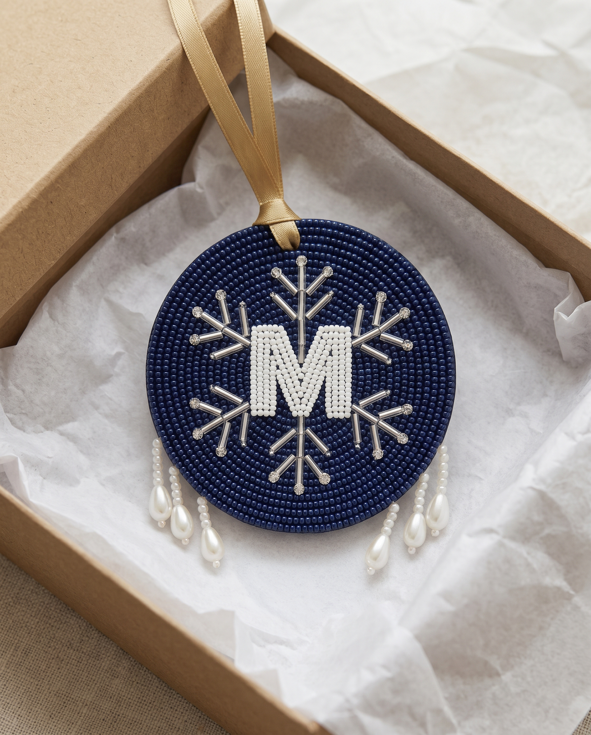 Monogram Snowflake Beaded Ornament