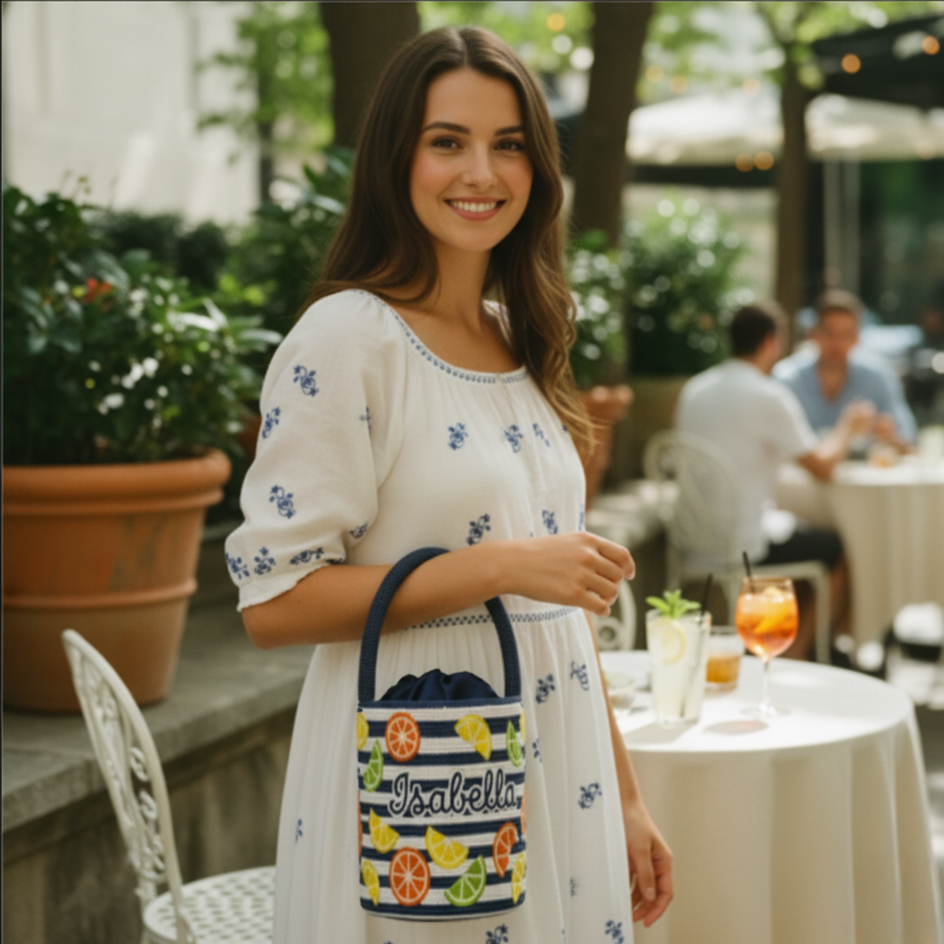 Citrus Stripe Beaded Bag