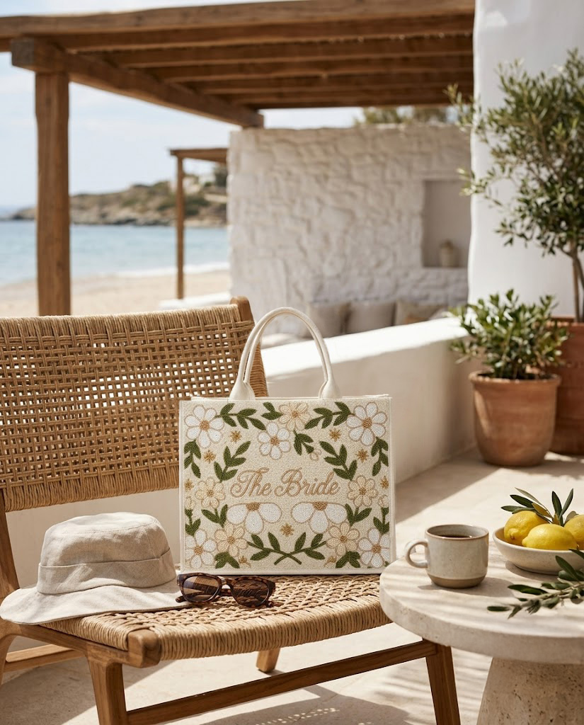 Floral Bride Mini Beaded Tote Bag