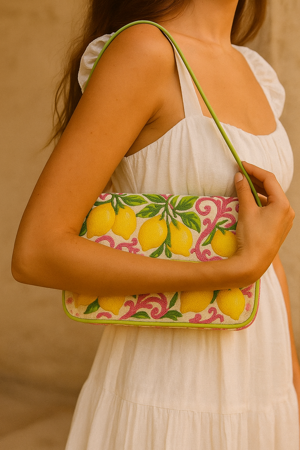 Lemon Beaded Shoulder Bag