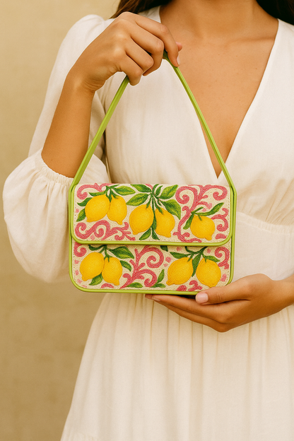 Lemon Beaded Shoulder Bag