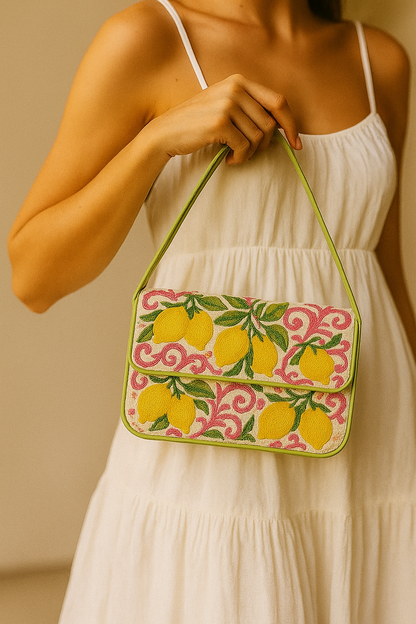 Lemon Beaded Shoulder Bag