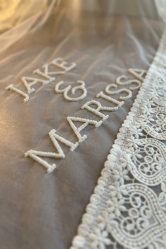 Sheer Lace Wedding Welcome Sign with Beading