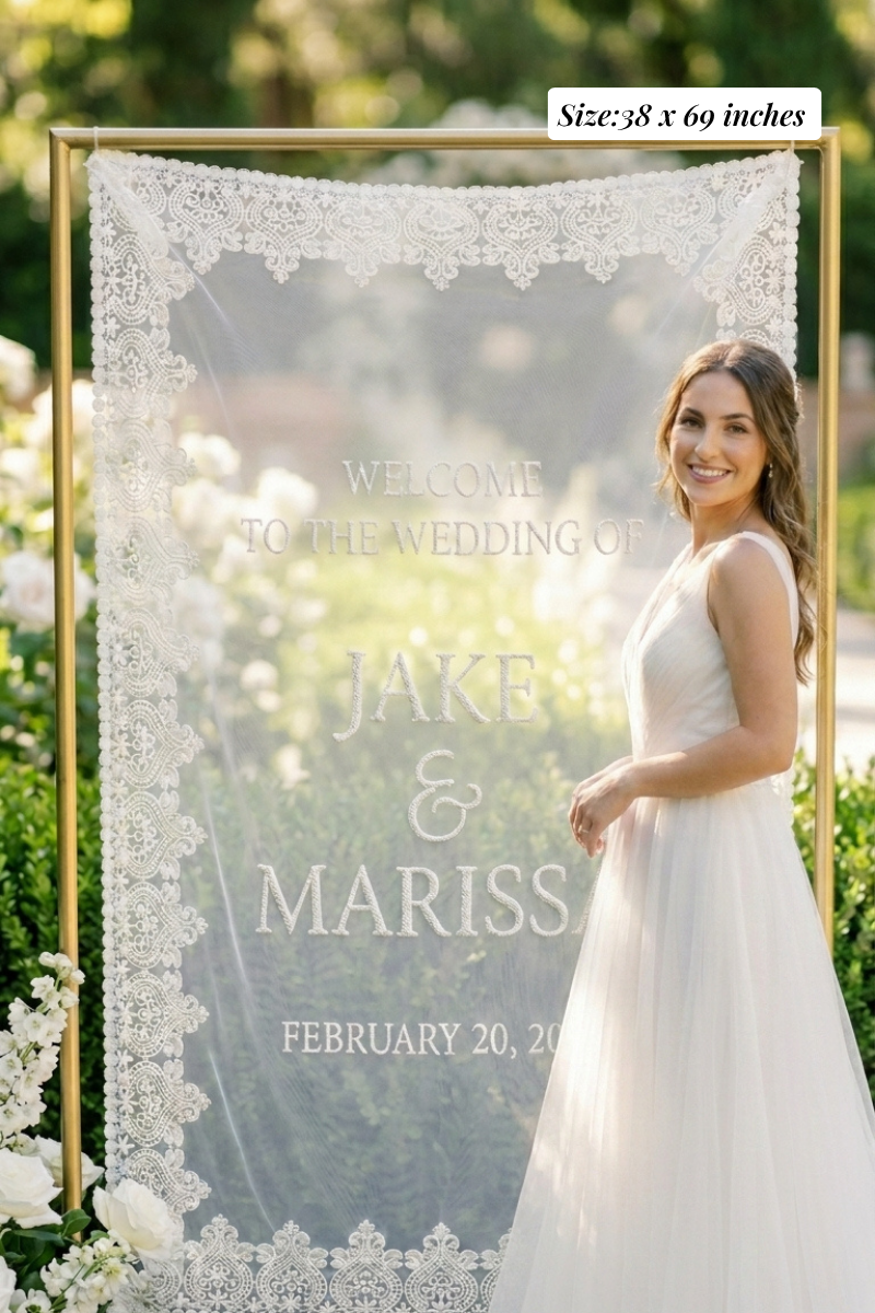 Elegant Sheer Lace Wedding Sign