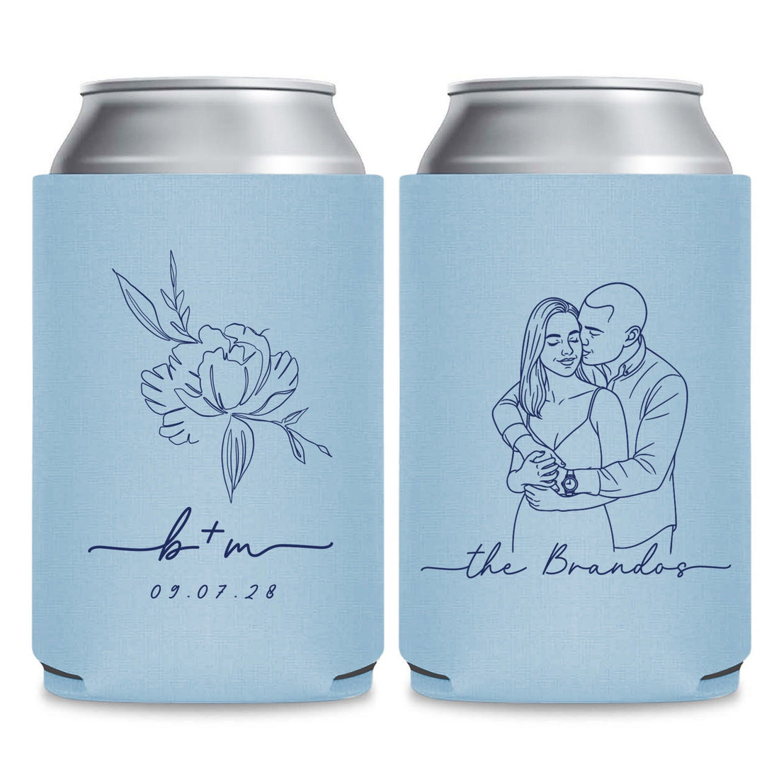 Bride Groom Portrait Wedding Can Coolers