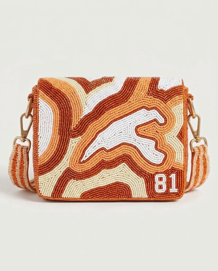 Burnt Orange Longhorn Beaded Game Day Shoulder Bag