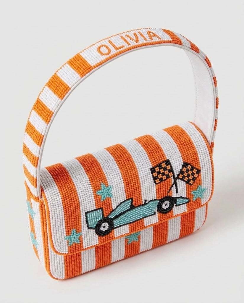 Orange Race Car Beaded Shoulder Bag
