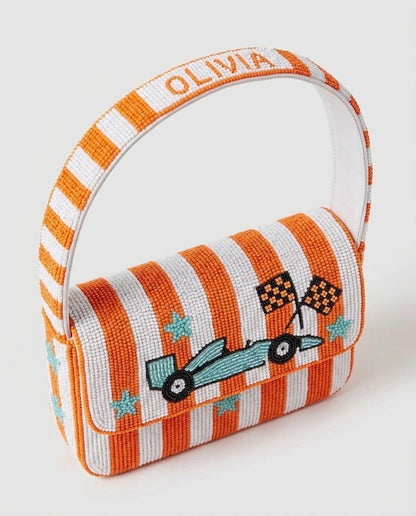 Orange Race Car Beaded Shoulder Bag