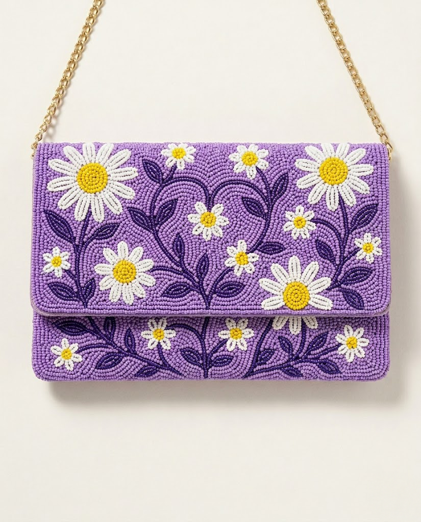 Daisy Beaded Clutch
