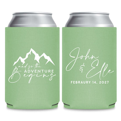 Mountain-Themed Wedding Can Coolers