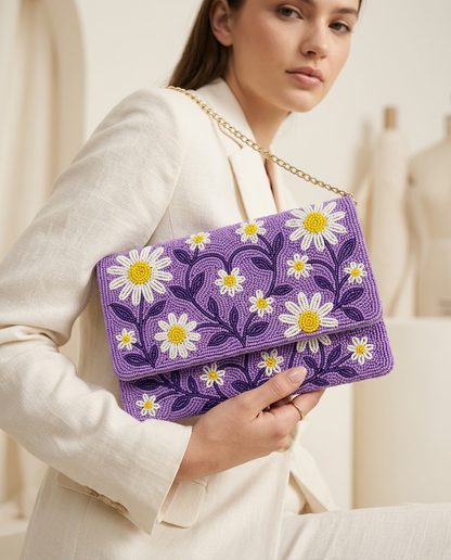Daisy Beaded Clutch