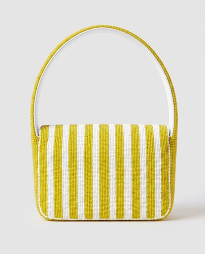 Yellow Stripe Crossed Racquets Beaded Tennis Bag