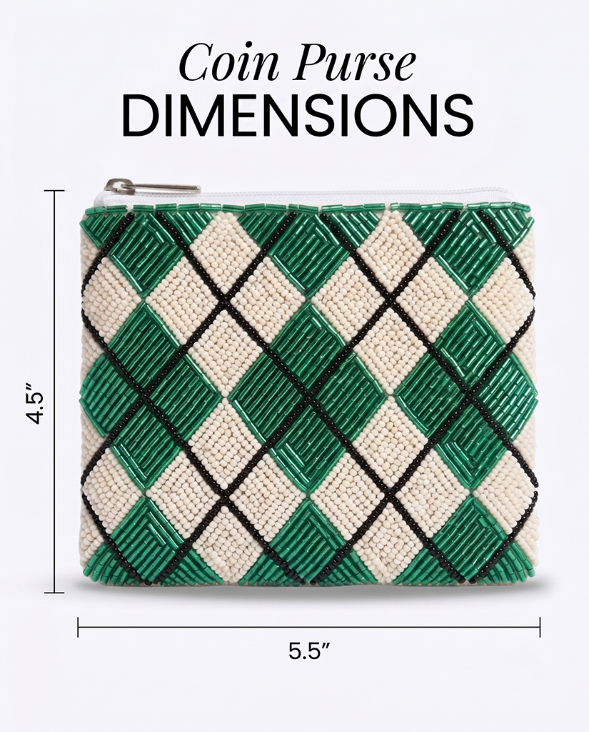 Green Argyle Beaded Coin Purse