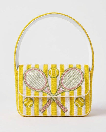 Yellow Stripe Crossed Racquets Beaded Tennis Bag
