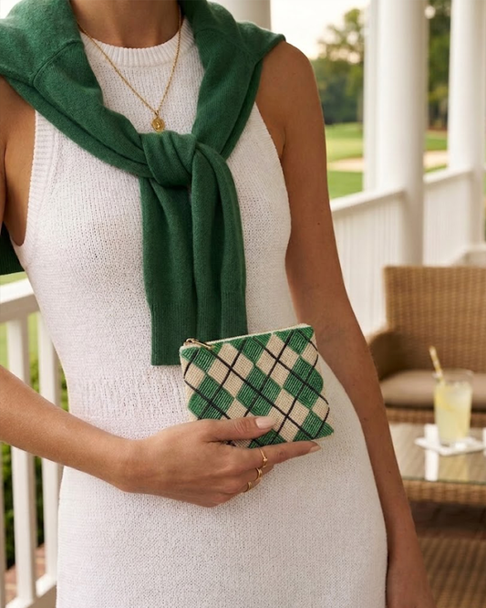 Green Argyle Beaded Coin Purse