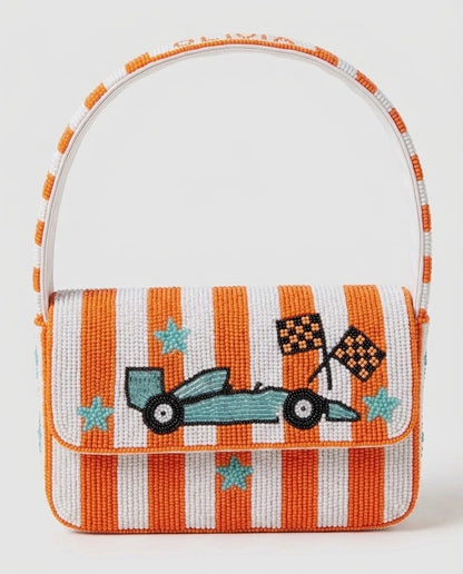 Orange Race Car Beaded Shoulder Bag