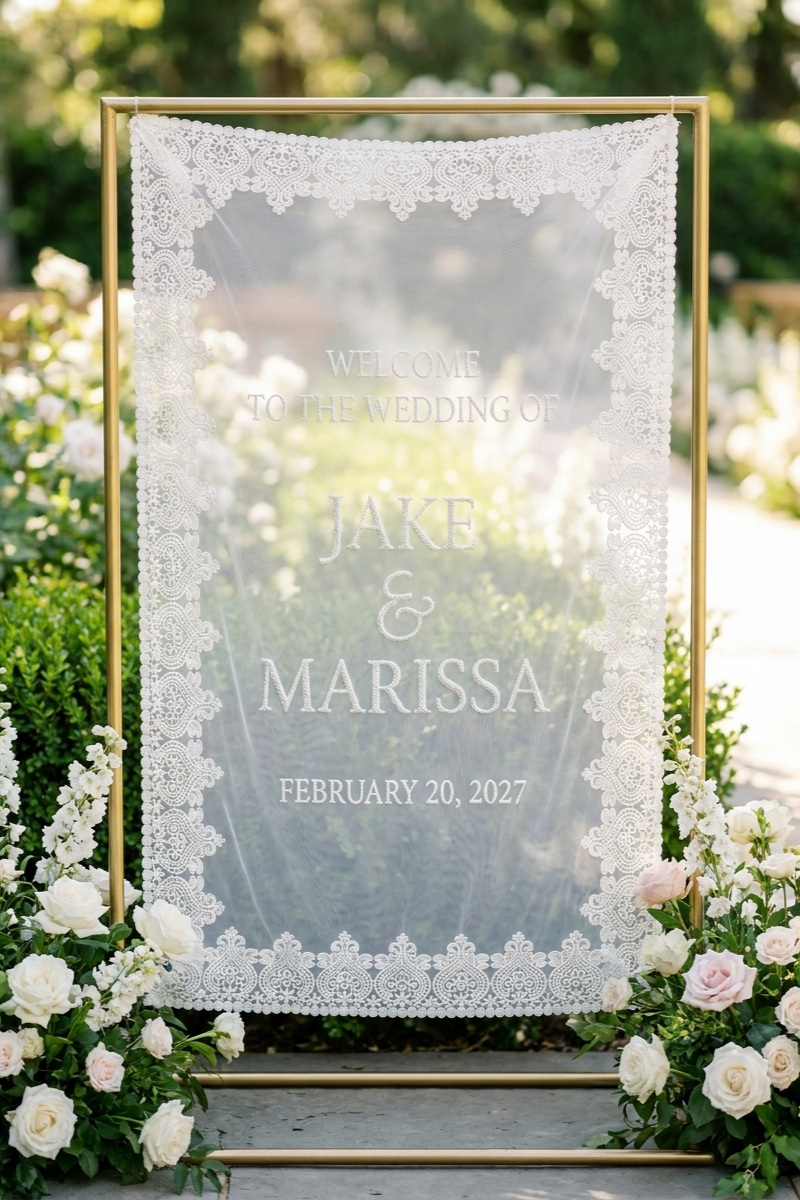 Elegant Sheer Lace Wedding Sign