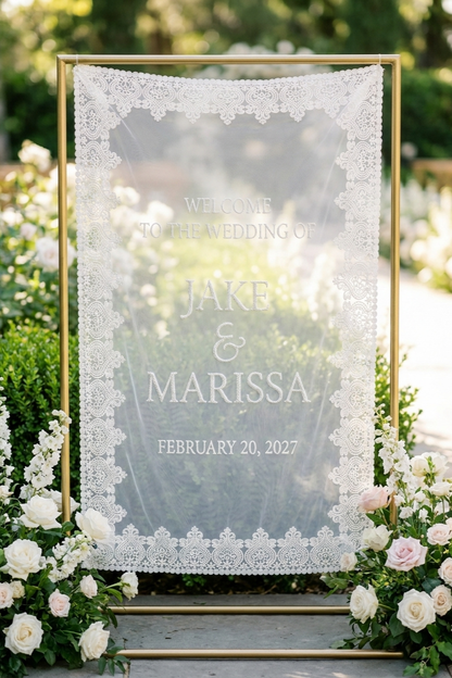 Elegant Sheer Lace Wedding Sign