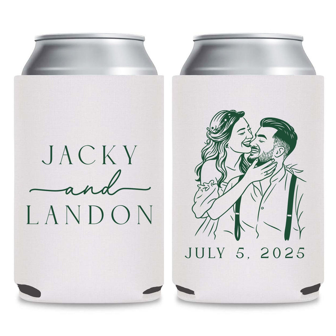Black White Romance Wedding Can Coolers