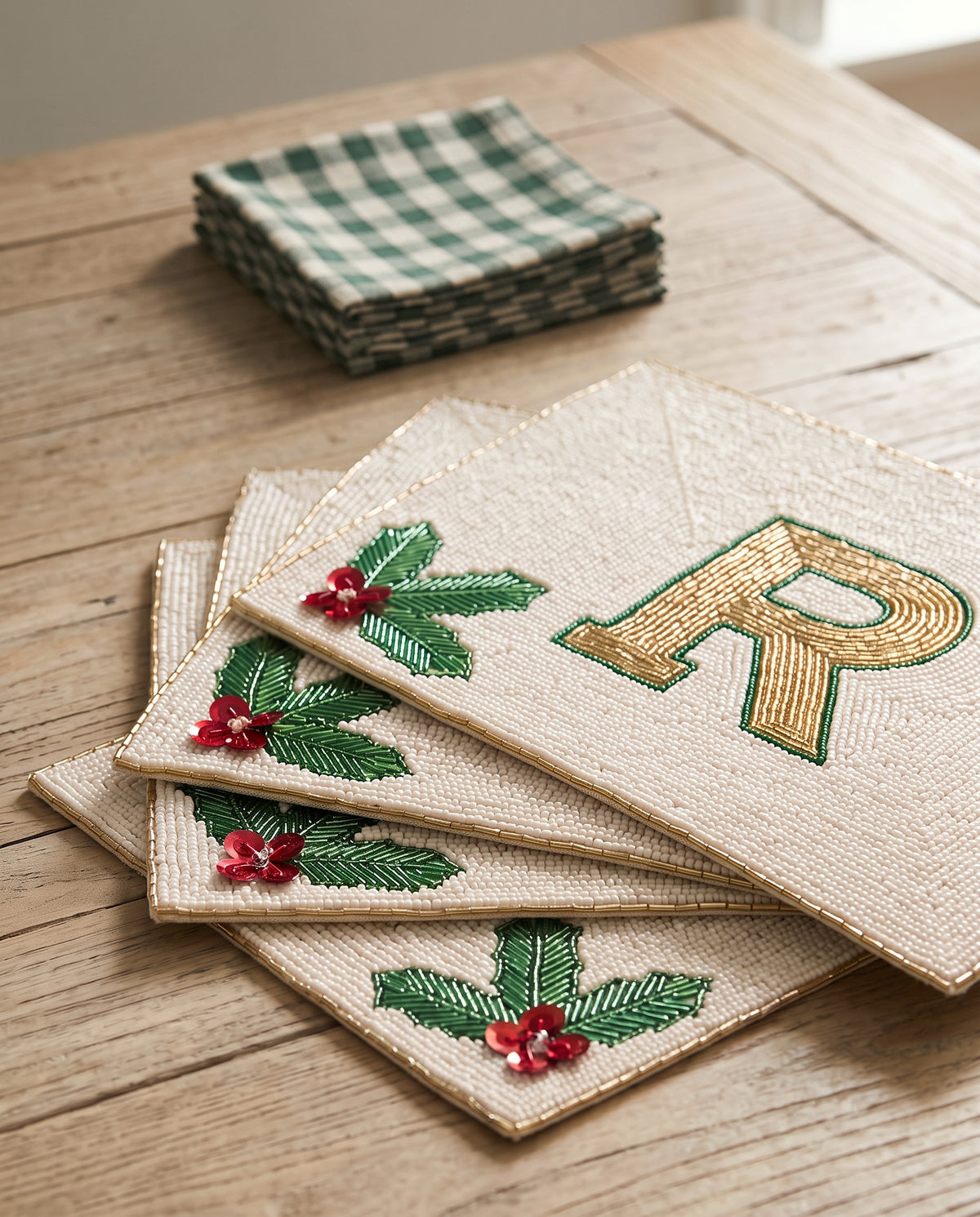 Christmas Monogram Beaded Placemat