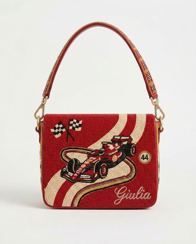 Personalized Red Race Car Shoulder Bag